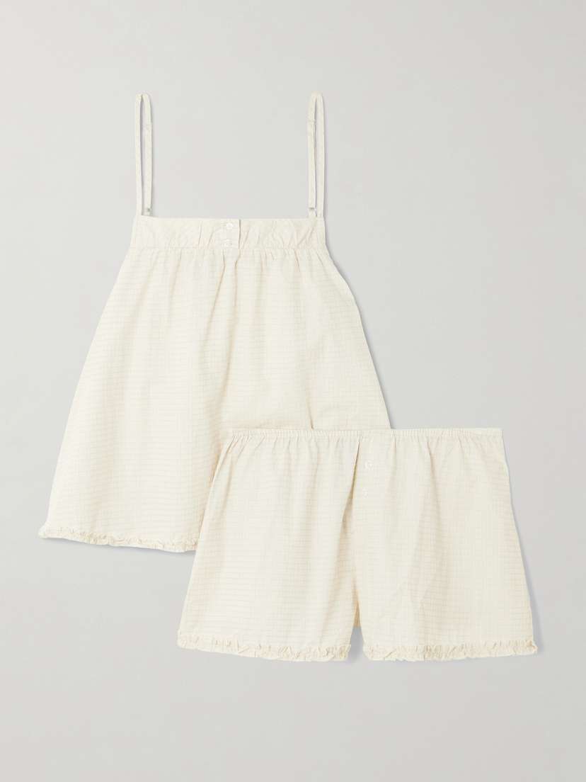 Deiji Studios Ruffled Checked Cotton-poplin Camisole And Shorts Set