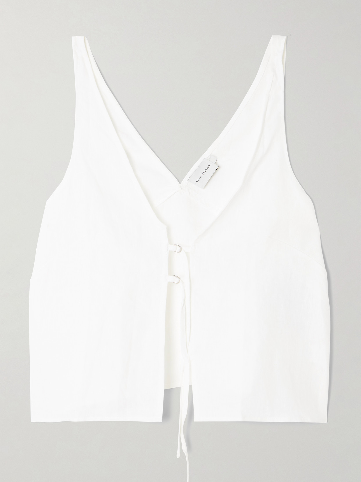 Deiji Studios Two Part Tie-detailed Linen Top In White