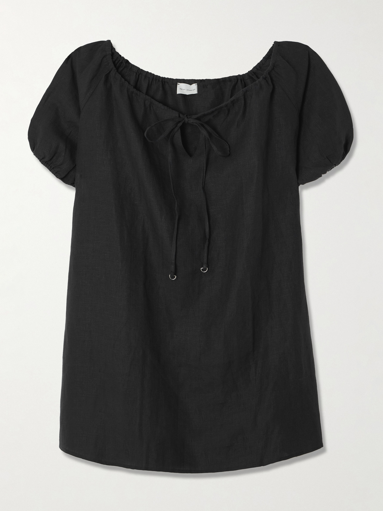 Deiji Studios Tie-detailed Linen Mini Dress In Black