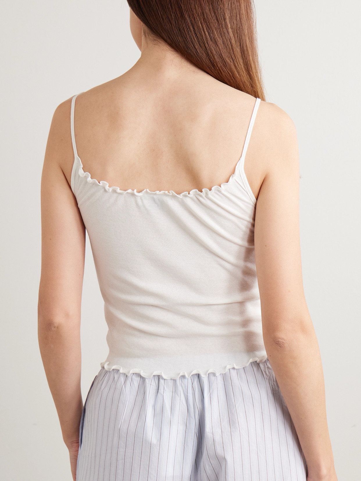 Flounce Shirred Cotton And Wool-Blend Top