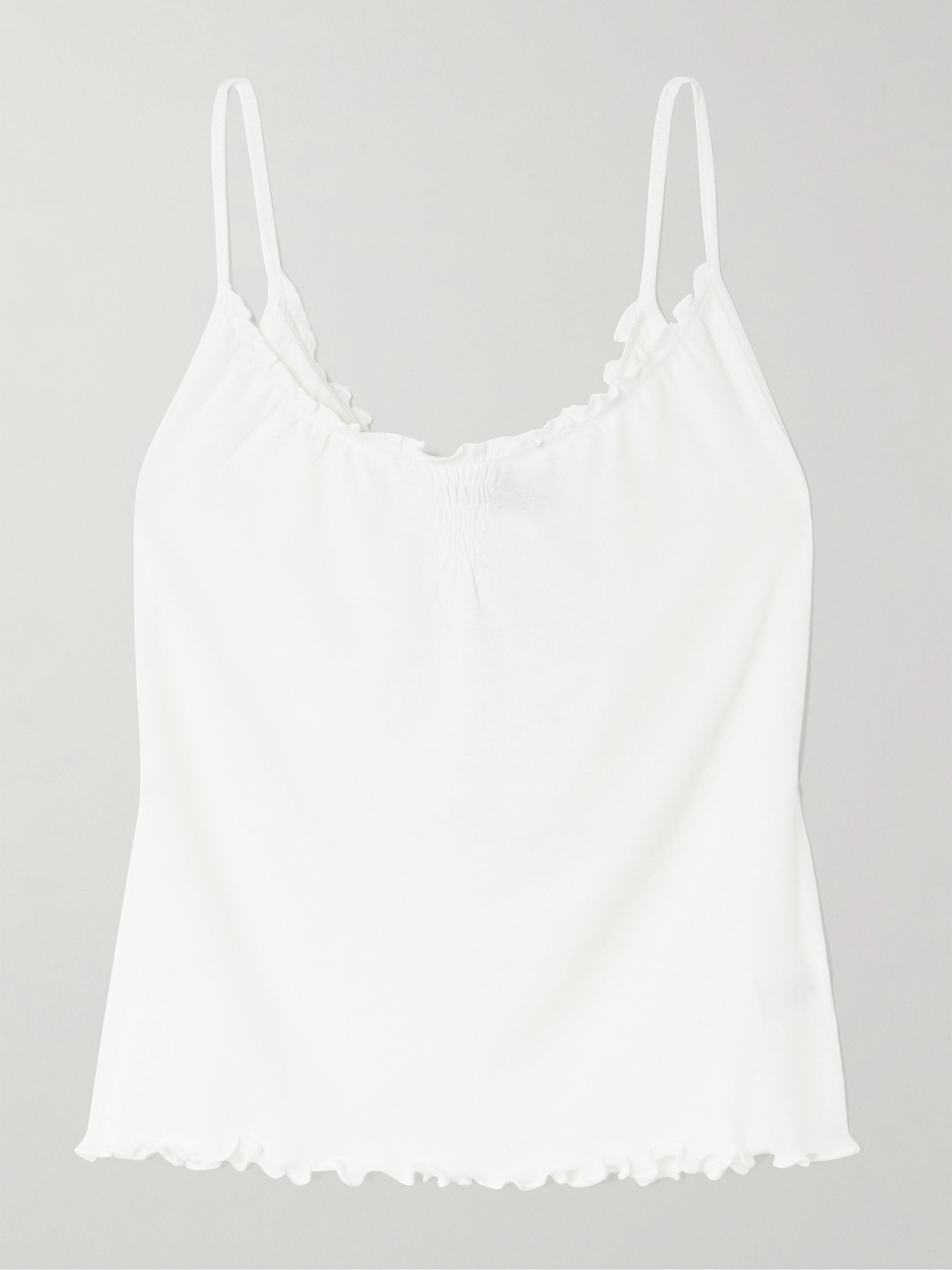 Deiji Studios Flounce Shirred Cotton And Wool-blend Top In White