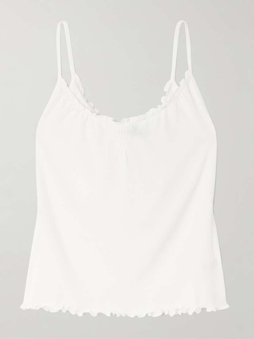 Deiji Studios Flounce Shirred Cotton And Wool-blend Top