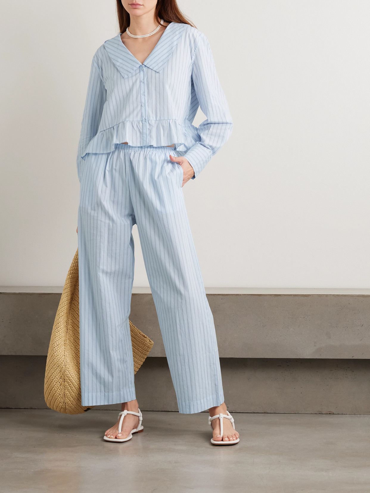 Deiji Studios Ease Striped Organic Cotton-poplin Pajama Pants In Blue