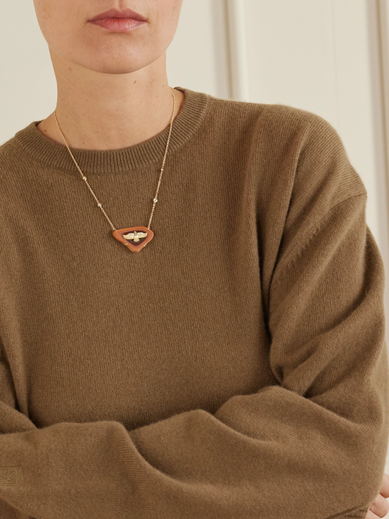 Jacquie Aiche 14-karat Gold, Agate And Diamond Necklace In Gold