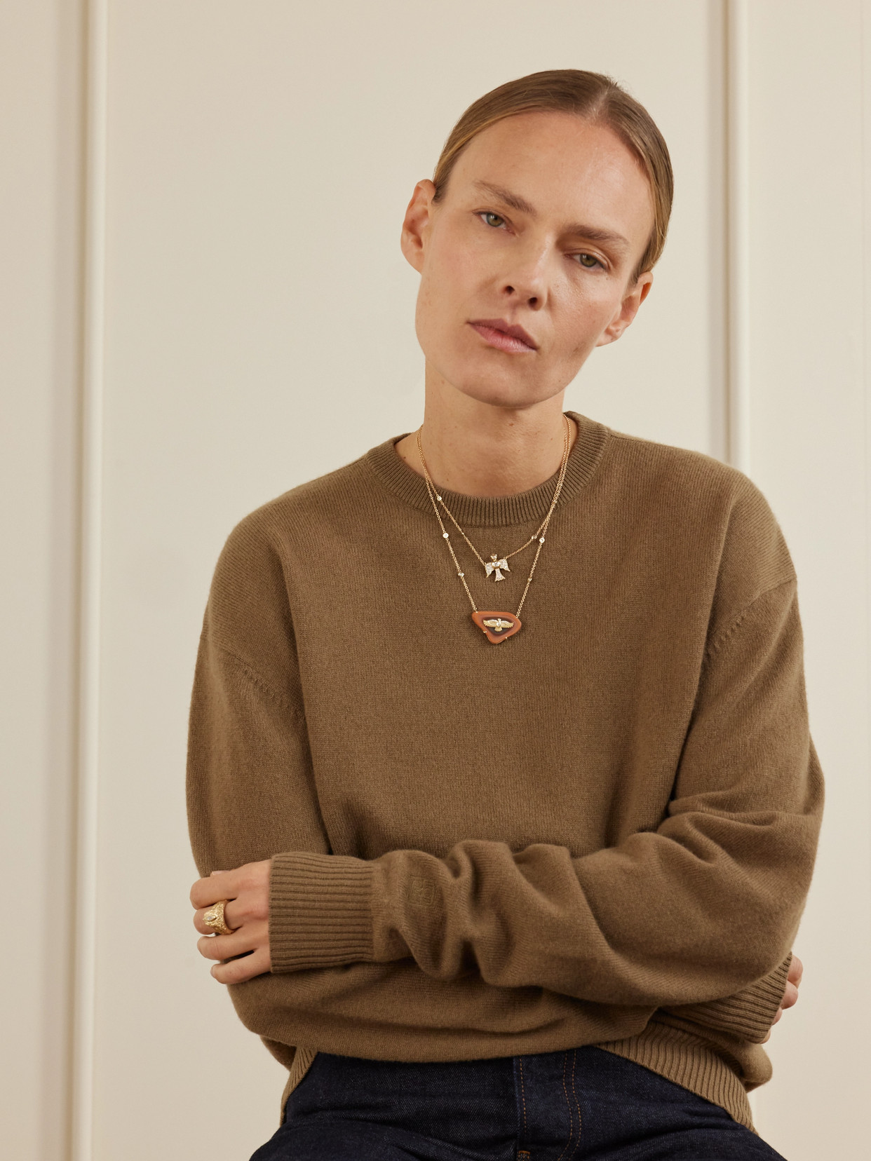 Jacquie Aiche 14-karat Gold, Agate And Diamond Necklace In Gold