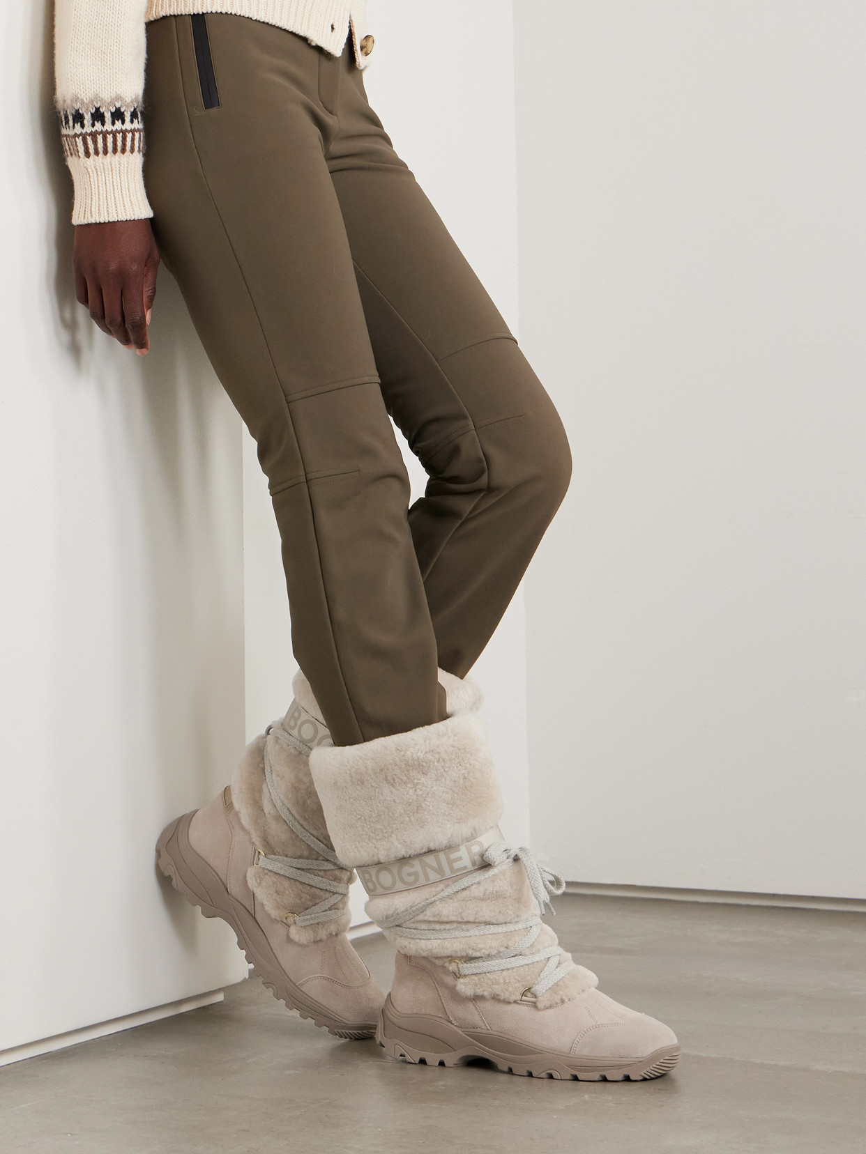 Bogner Alta Badia Shearling And Suede Ankle Boots In Neutral