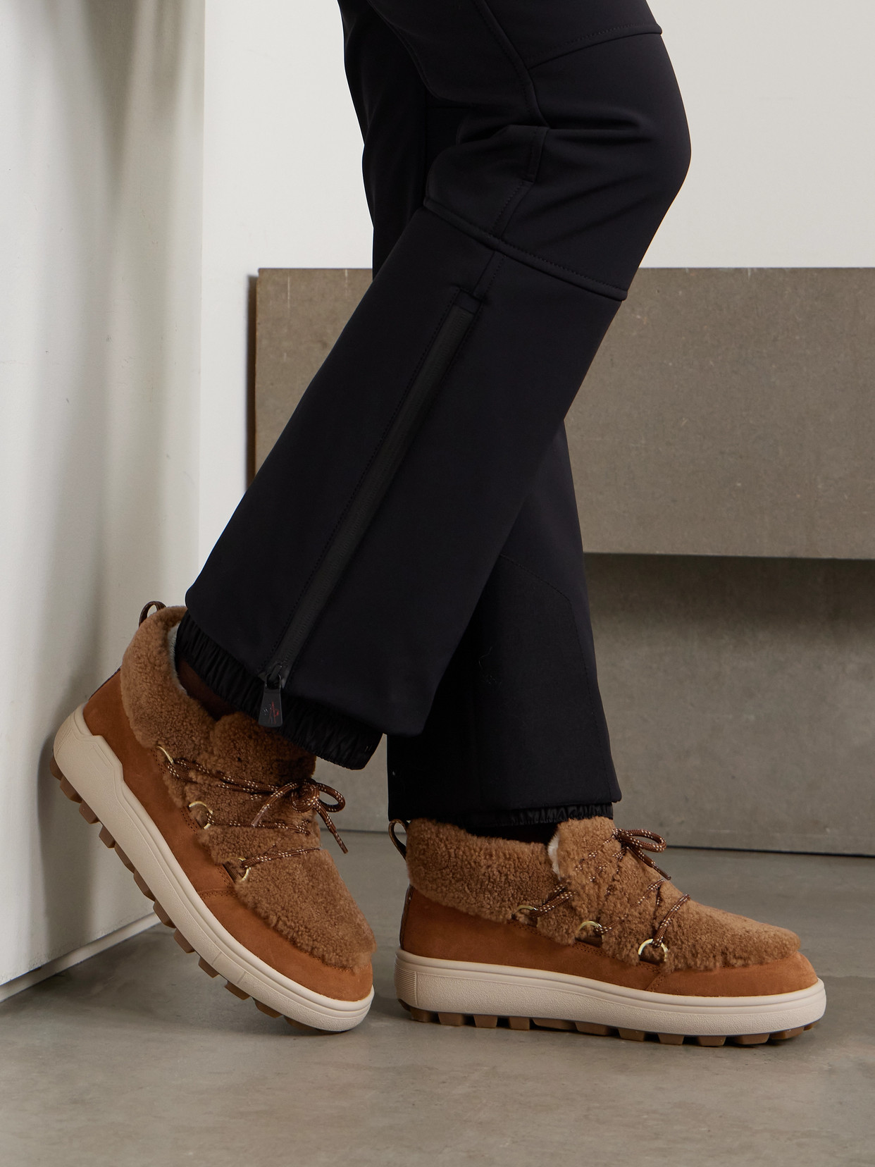 Bogner Suede-trimmed Shearling Ankle Boots In Brown