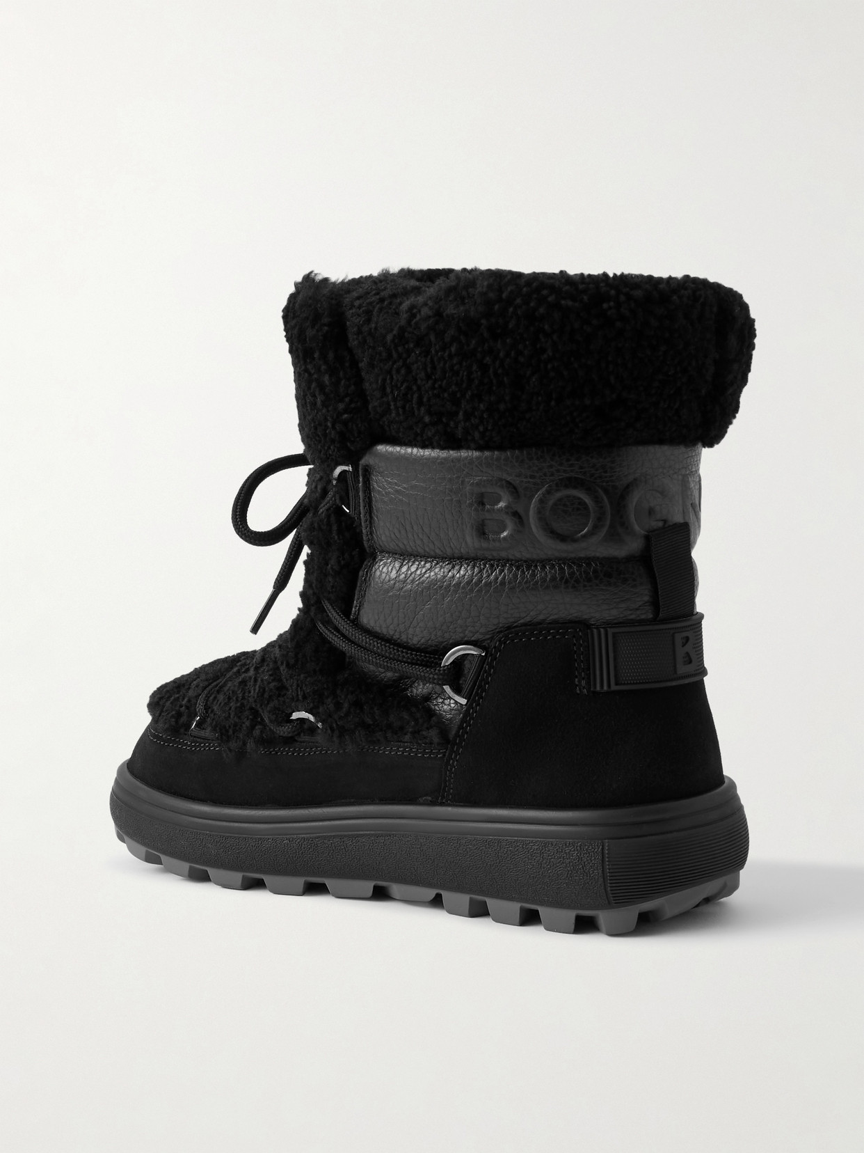 Bogner Chamonix Shearling, Textured-leather And Suede Snow Boots In Black