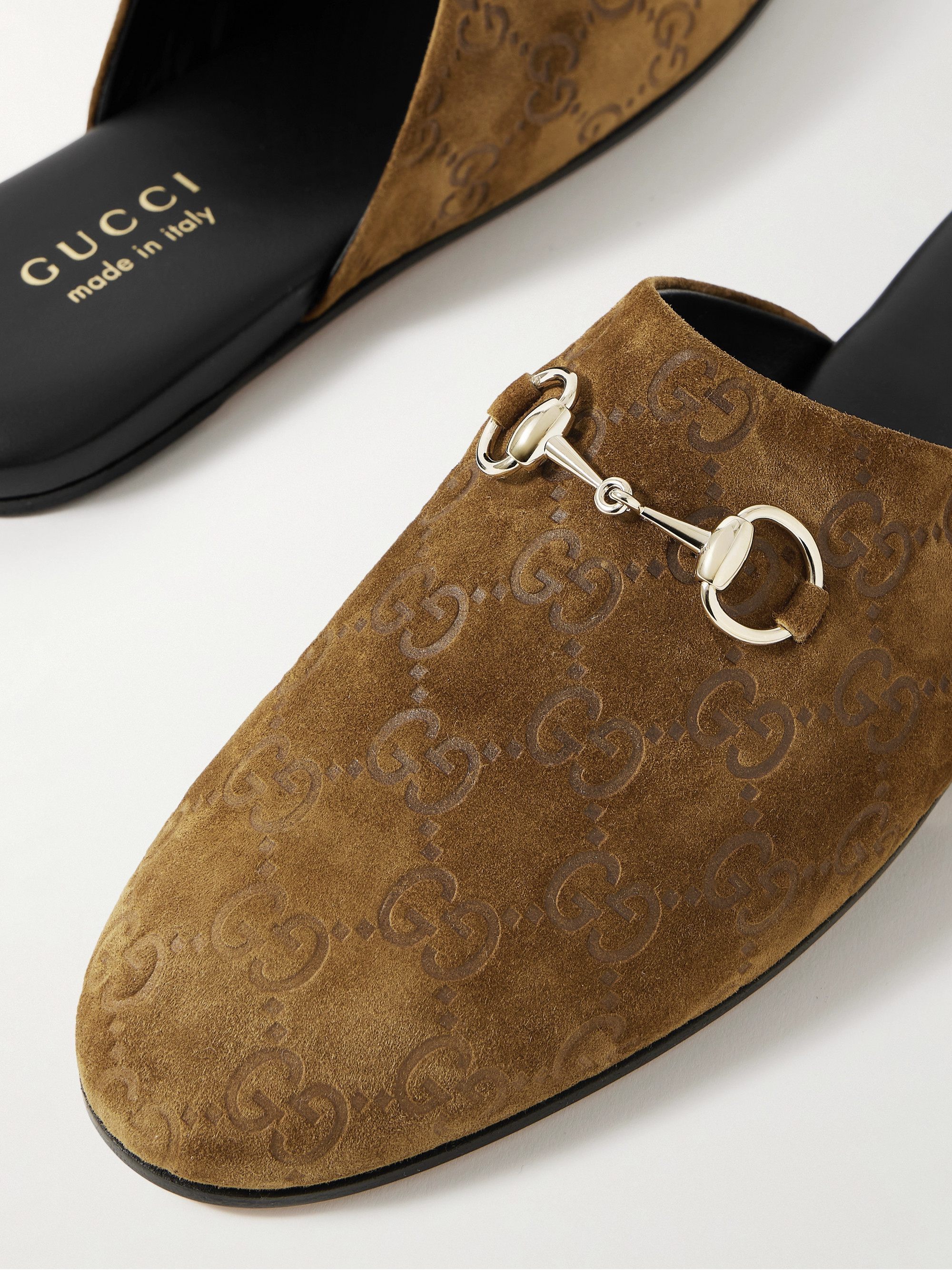 Gucci Horsebit-detailed debossed suede slippers thumbnail