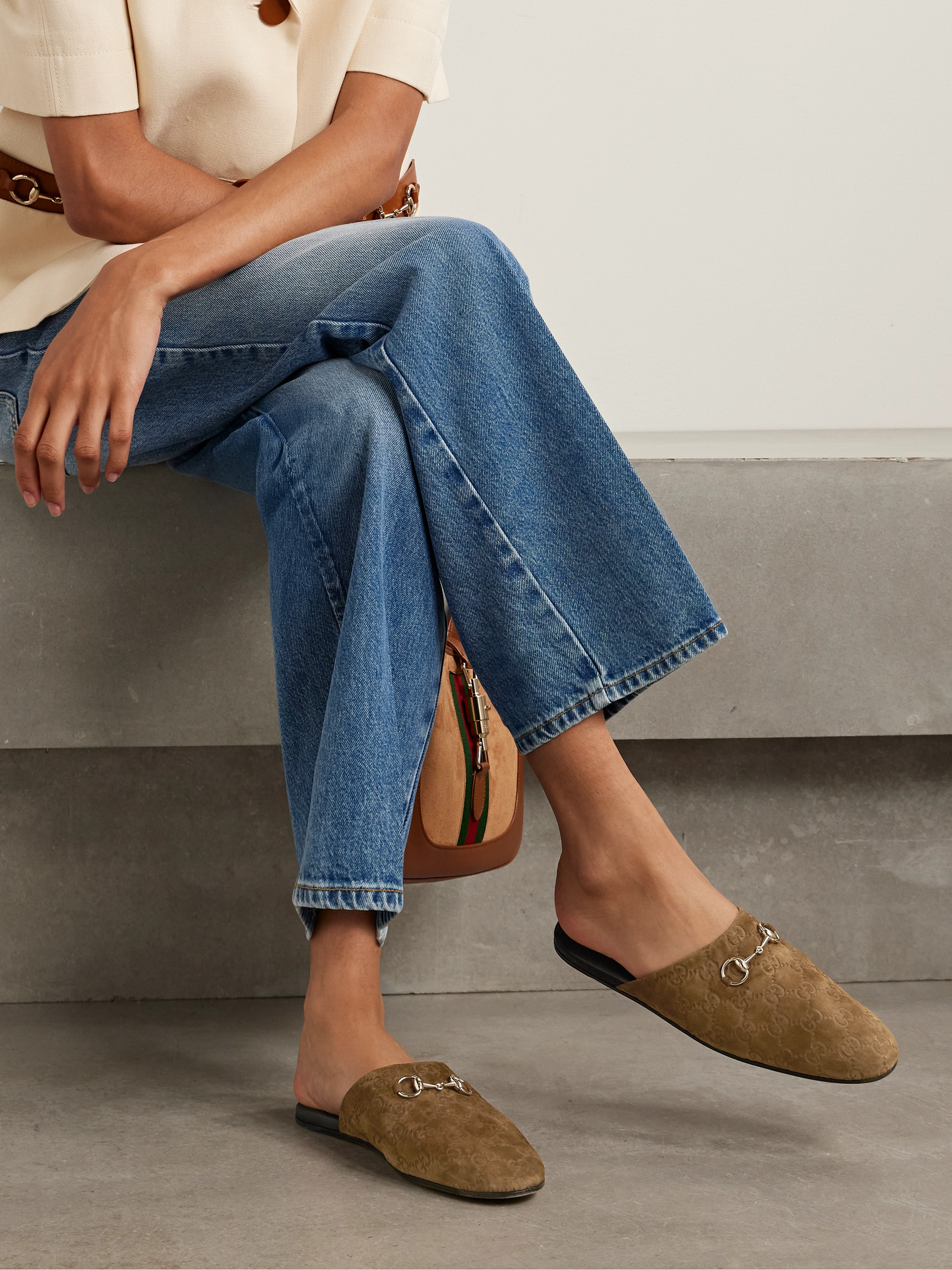 Gucci Horsebit-detailed debossed suede slippers thumbnail