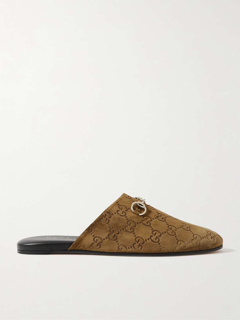 Gucci Horsebit-detailed Debossed Suede Slippers