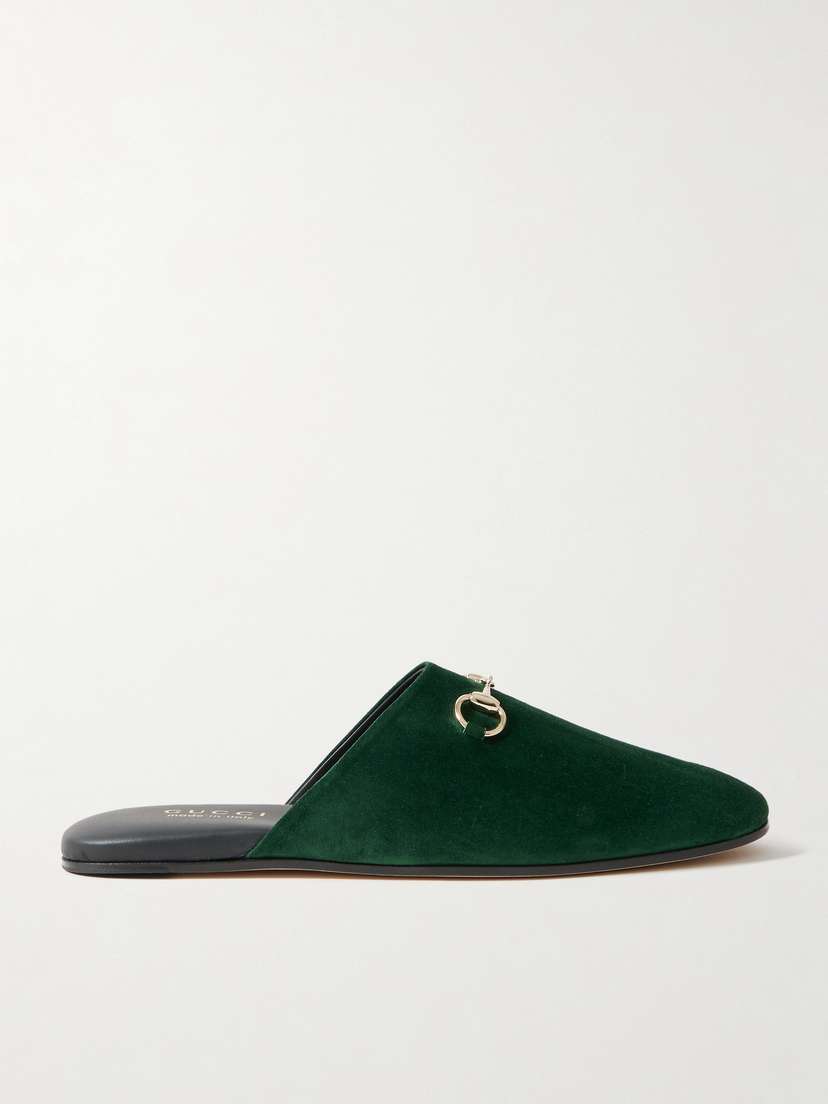 Gucci Horsebit-detailed Velvet Slippers