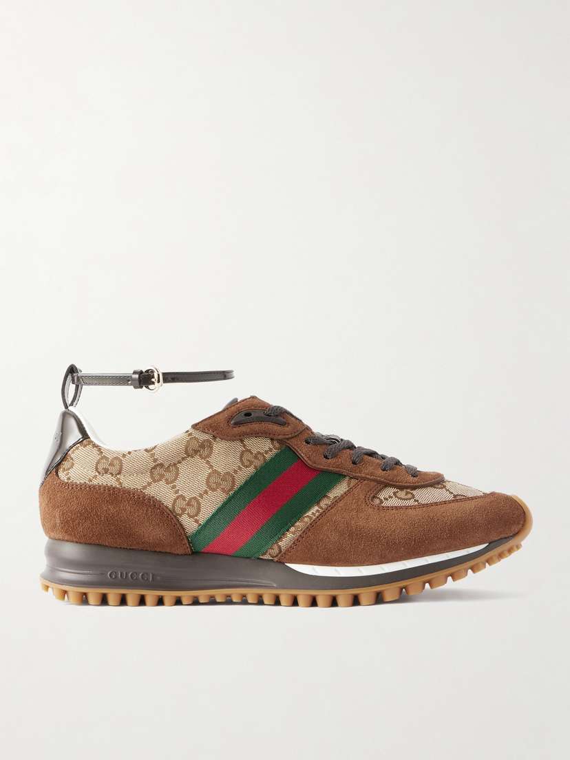 Gucci Re-motion Suede, Canvas-jacquard And Patent-leather Sneakers