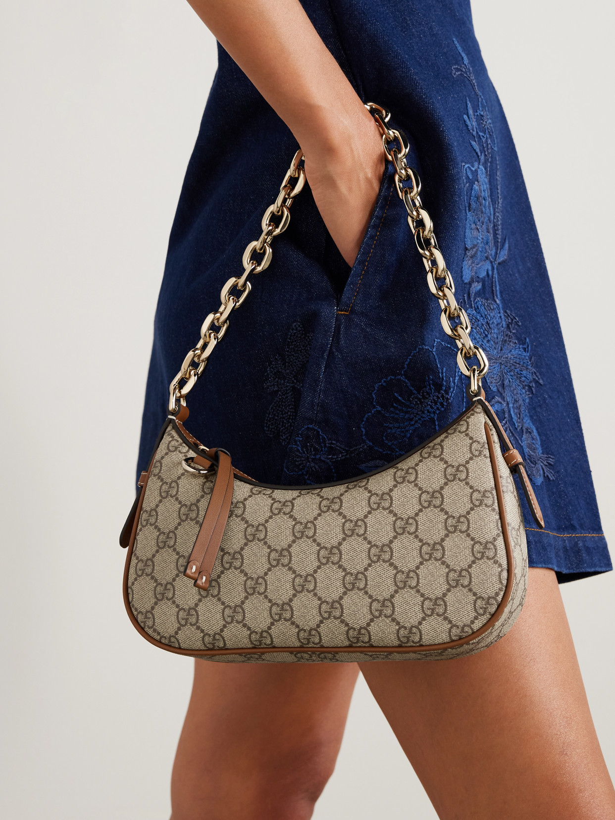 GG Emblem Leather-Trimmed Printed Coated-Canvas Shoulder Bag