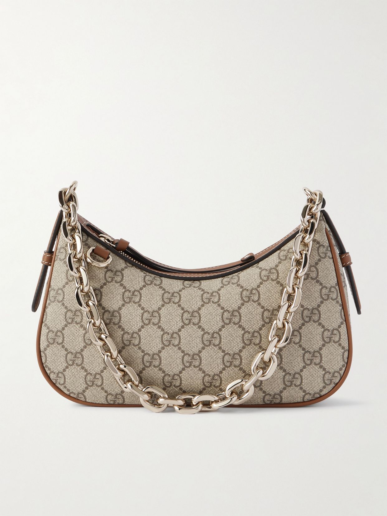 GG Emblem leather-trimmed coated canvas-jacquard shoulder bag