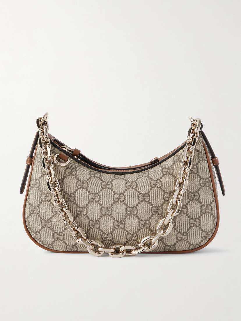 Gucci Gg Emblem Leather-trimmed Printed Coated-canvas Shoulder Bag