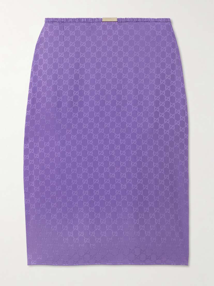 Gucci Embellished Ruched Silk-jacquard Midi Skirt