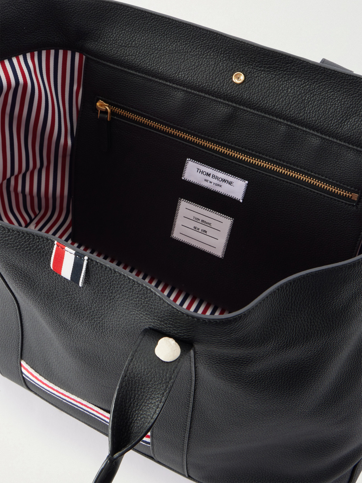Tool Striped Grosgrain-Trimmed Full-Grain Leather Tote