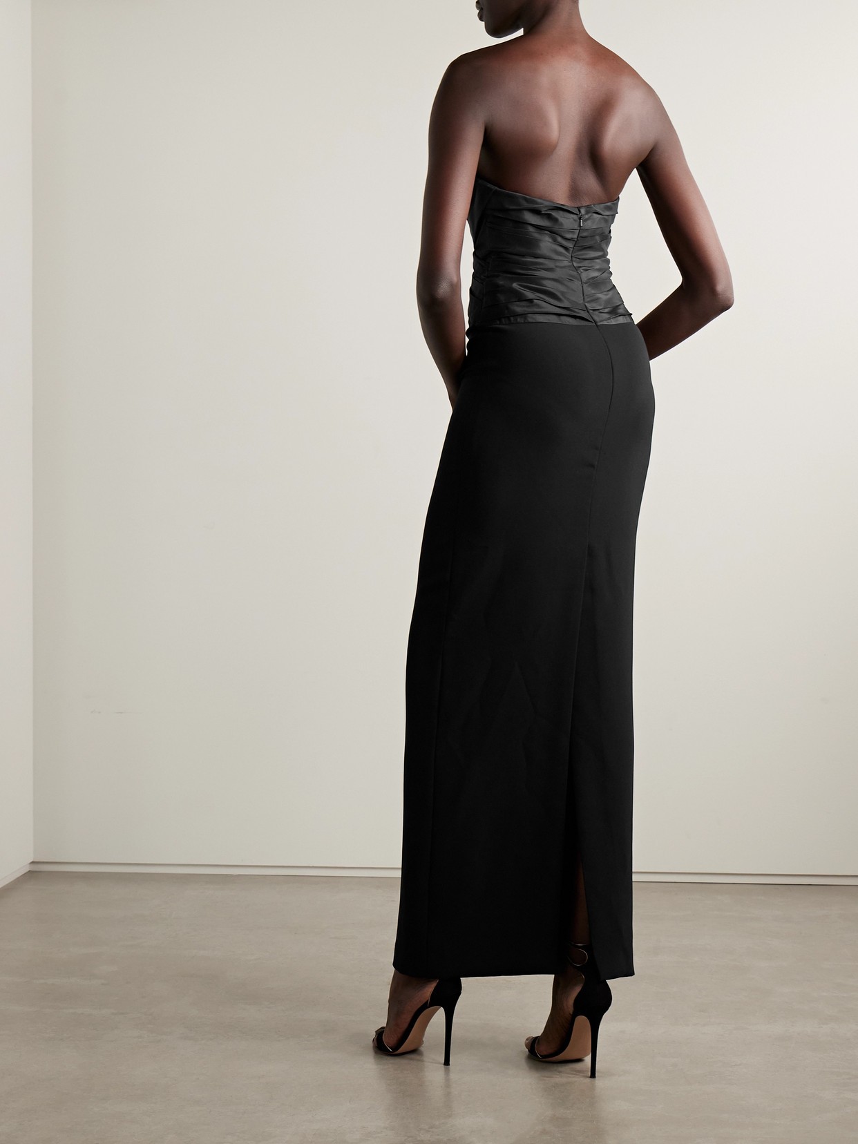 Carolina Herrera Strapless Draped Satin And Crepe Gown In Black