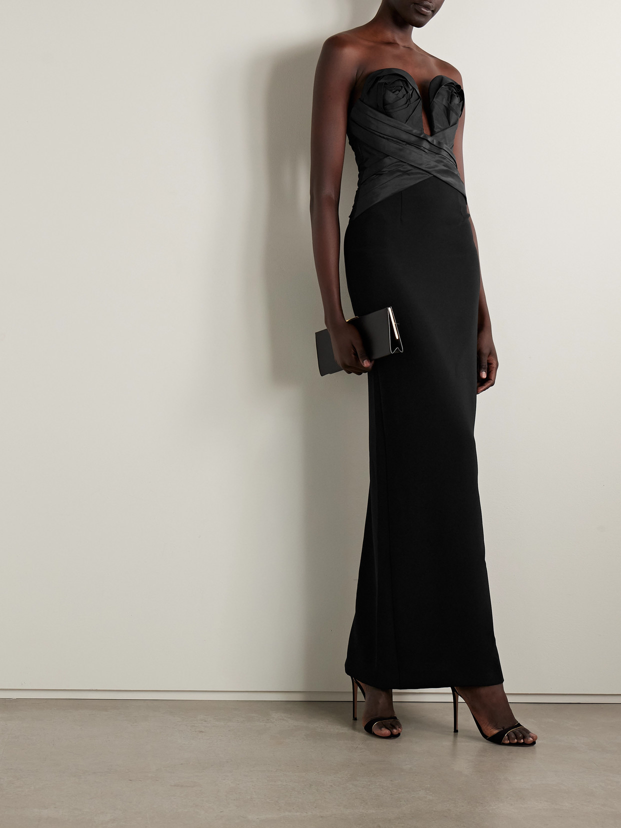 Carolina Herrera Strapless Draped Satin And Crepe Gown In Black