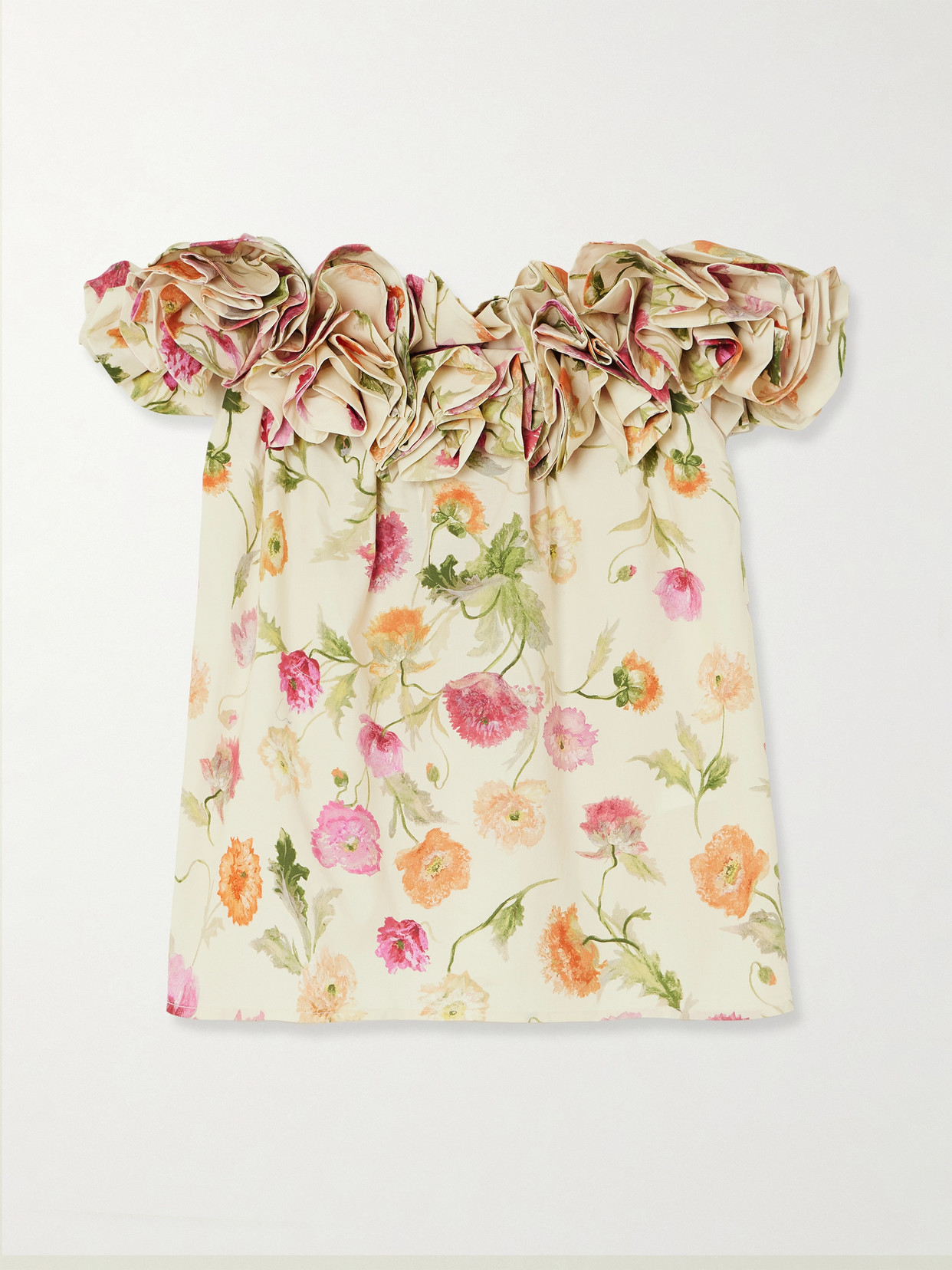 Off-The-Shoulder Ruffled Floral-Print Cotton-Blend Top