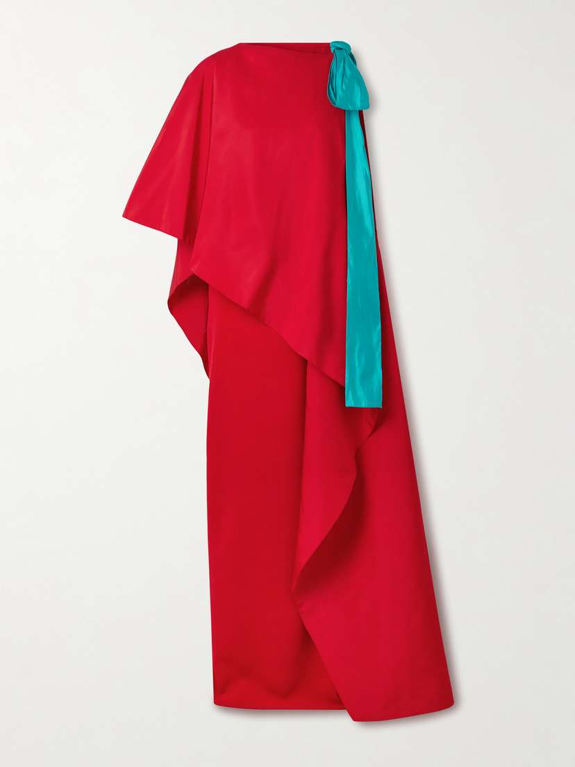 Carolina Herrera One-sleeve Bow-detailed Layered Silk-crepe And Faille Gown