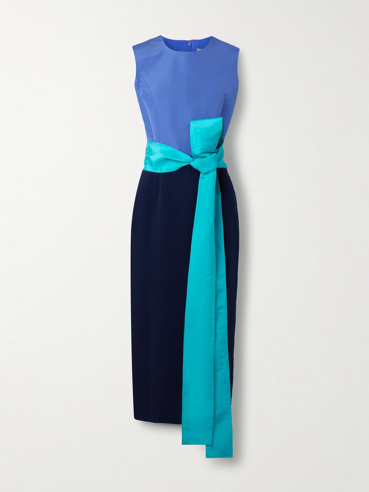 Carolina Herrera Belted Faille And Crepe Midi Dress In Blue