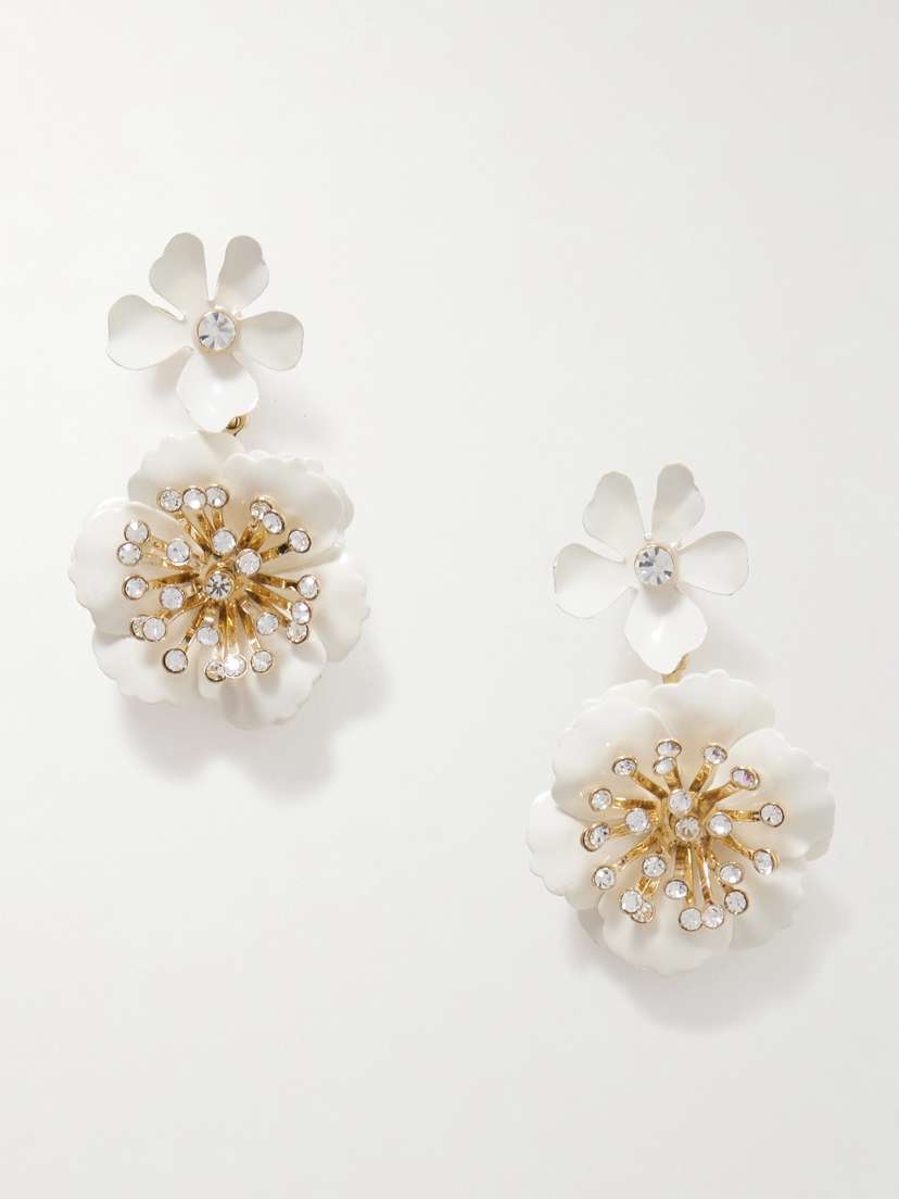 Carolina Herrera Gold-tone, Enamel And Crystal Earrings