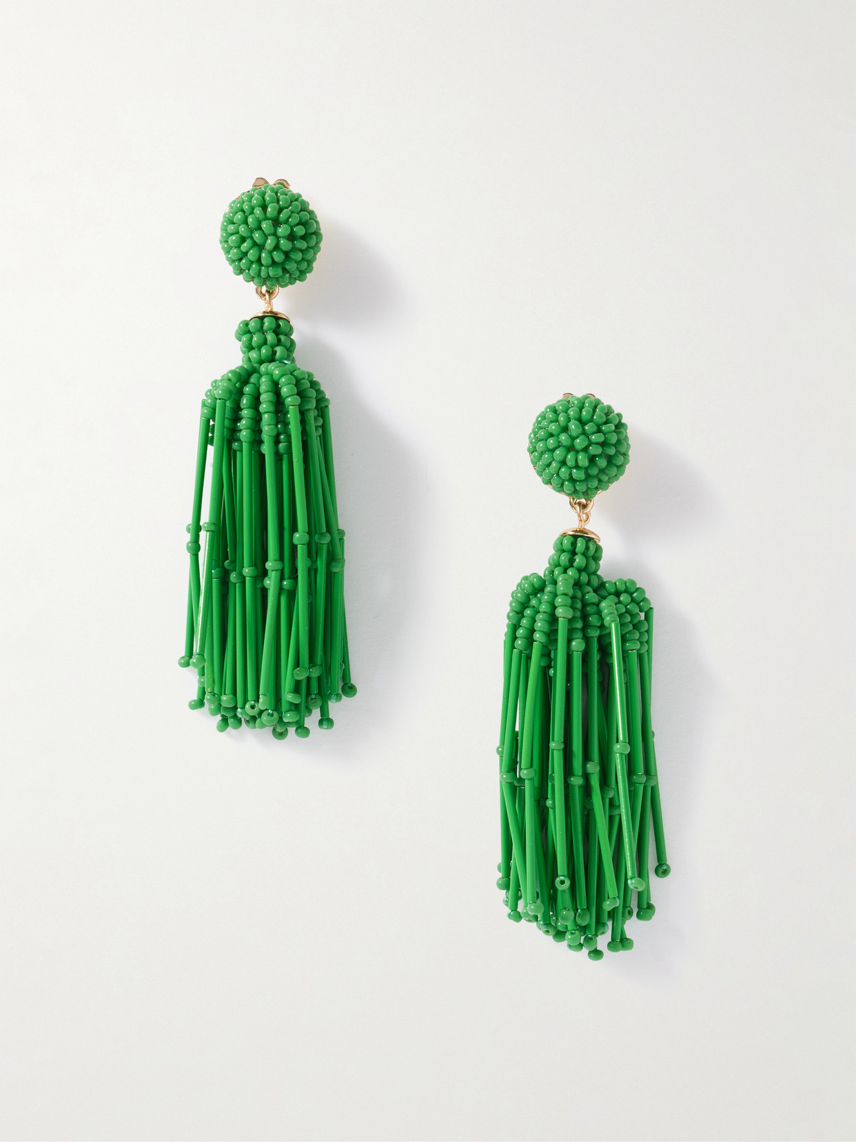 Carolina Herrera - Tasseled Beaded Gold-tone Earrings - Green