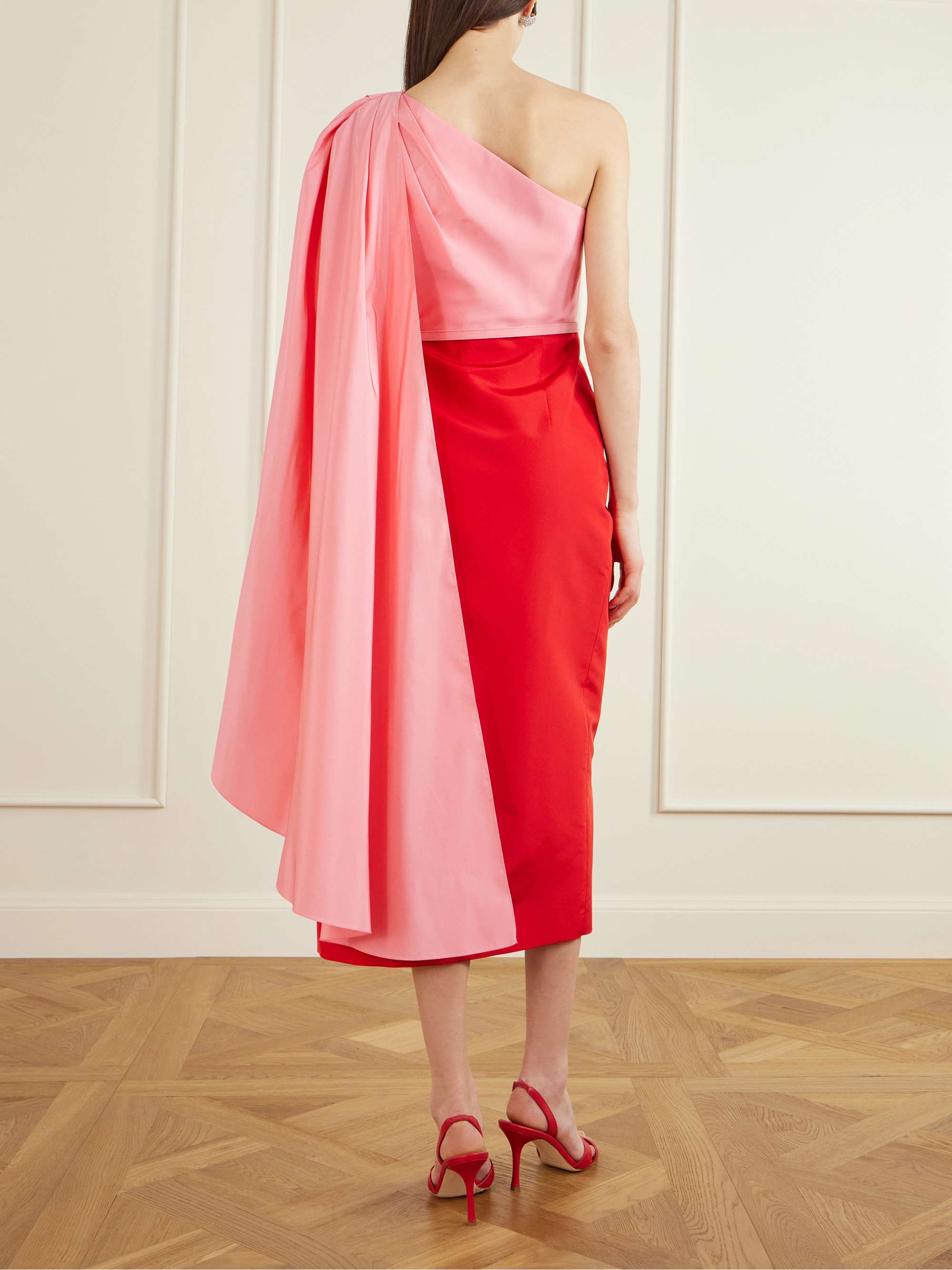 CAROLINA HERRERA Belted color-block silk-faille midi dress | NET-A 