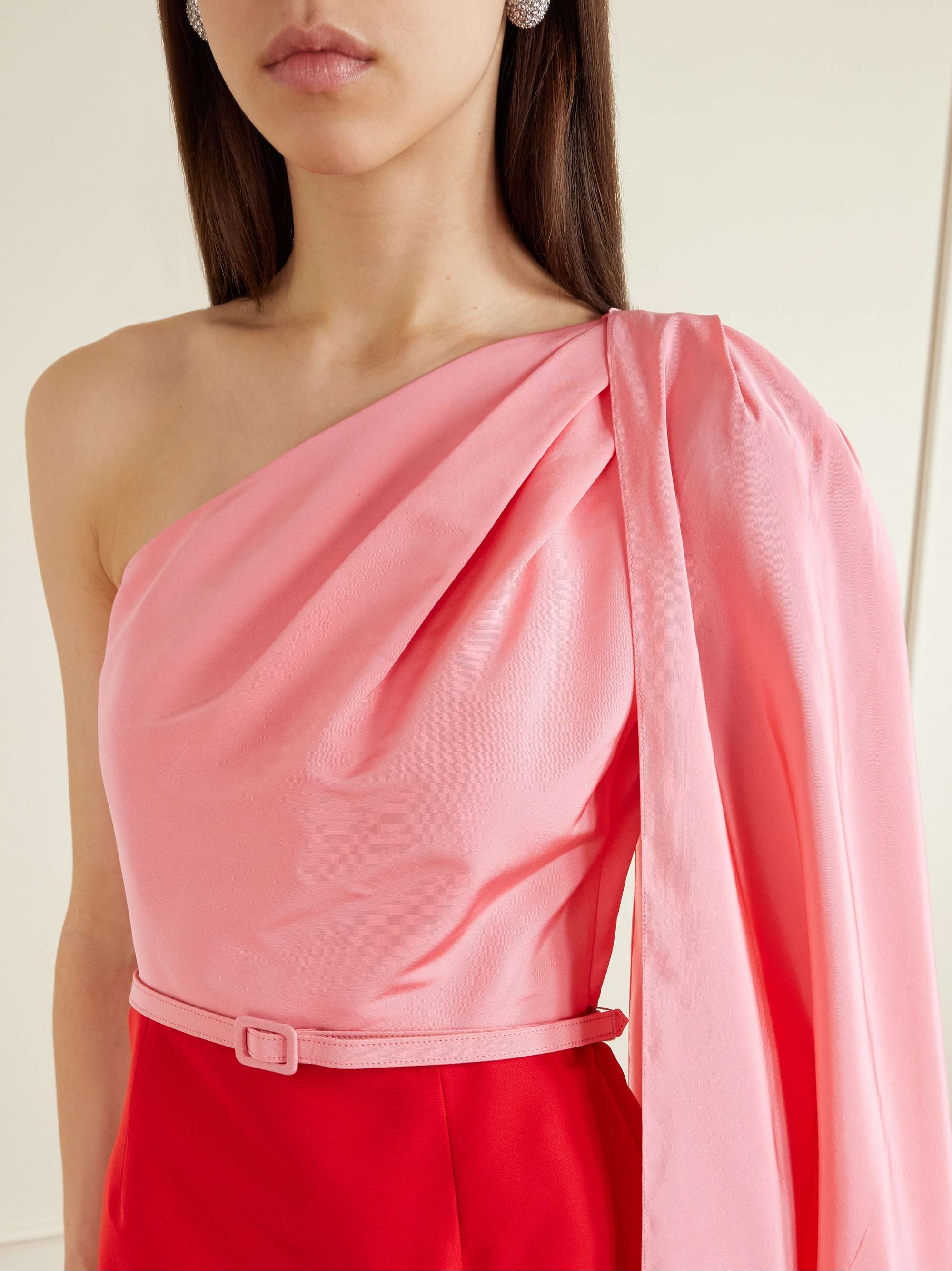 CAROLINA HERRERA Belted color-block silk-faille midi dress | NET-A 