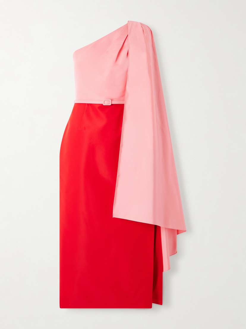 Carolina Herrera Belted Color-block Silk-faille Midi Dress