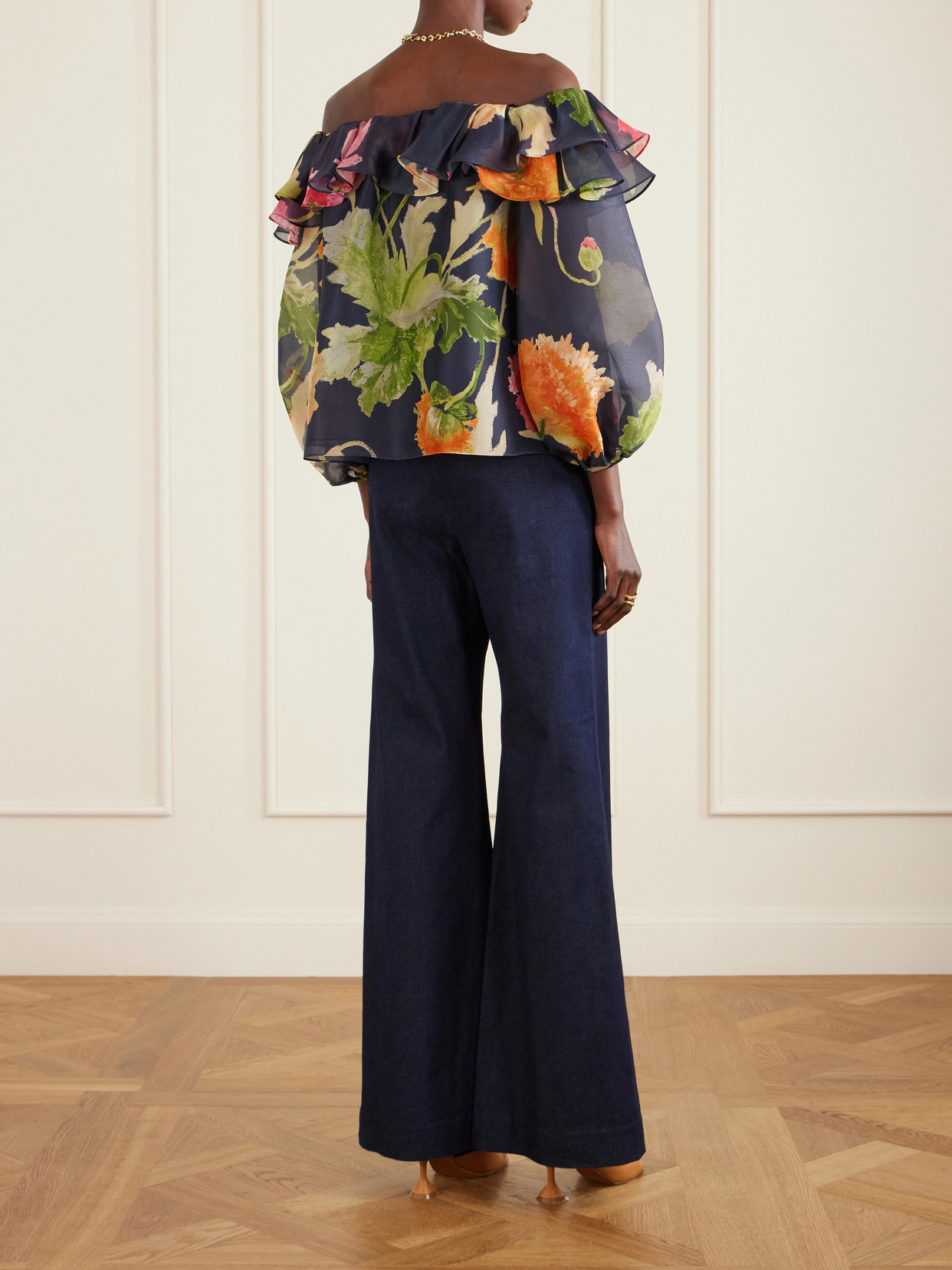 Off-The-Shoulder Floral-Print Silk-Organza Top