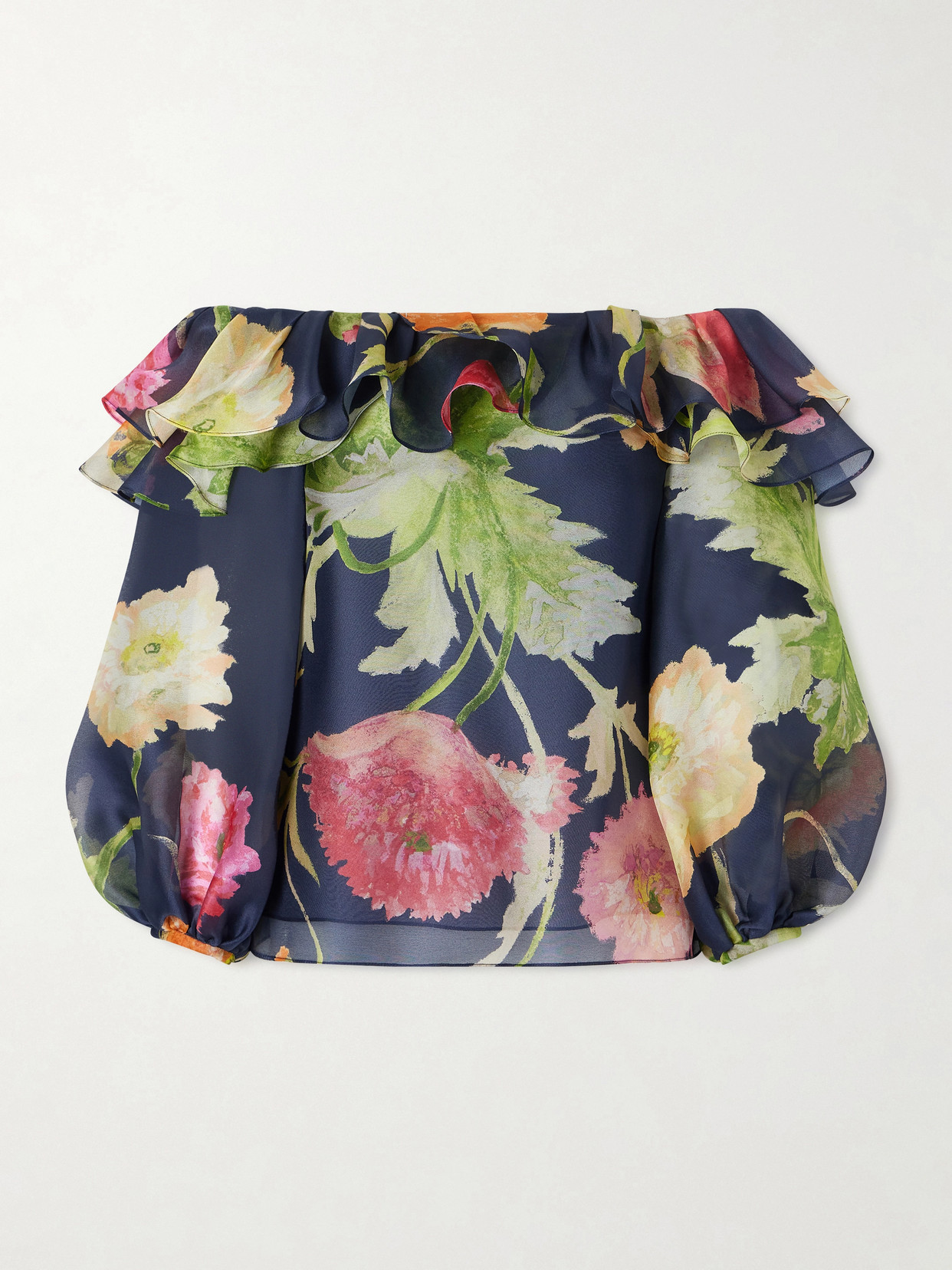 Carolina Herrera Off-the-shoulder Floral-print Silk-organza Top In Blue
