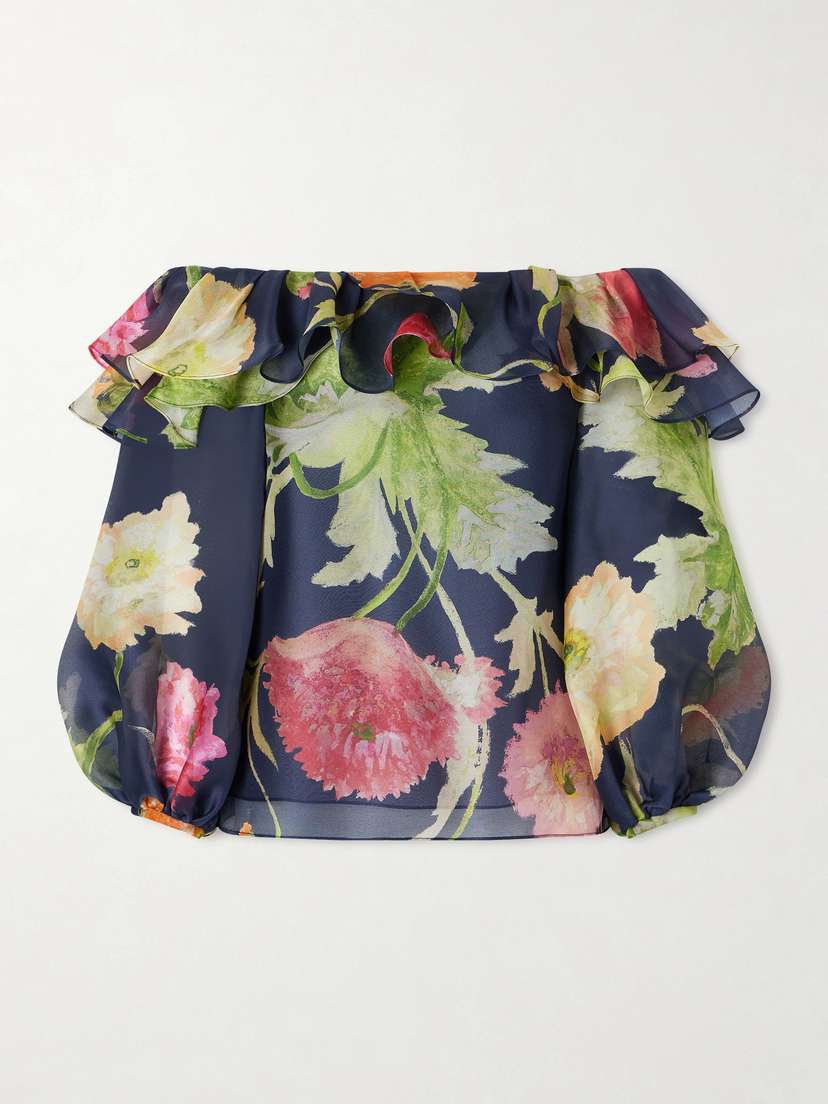 Carolina Herrera Off-the-shoulder Floral-print Silk-organza Top