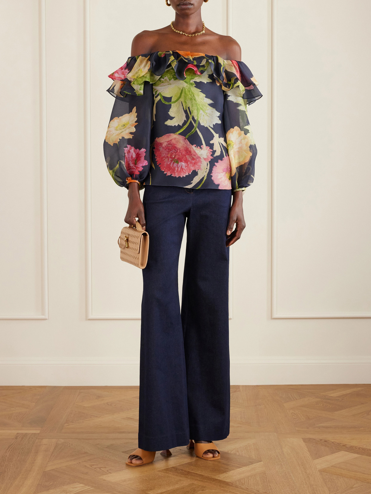 Off-The-Shoulder Floral-Print Silk-Organza Top