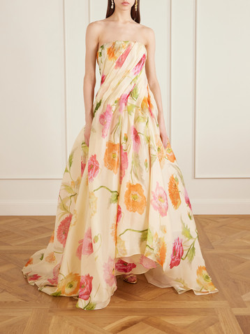 Carolina Herrera Strapless draped floral-print silk-organza gown
