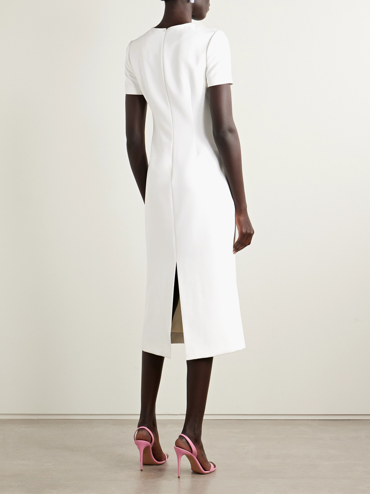 Carolina Herrera Poppy Print Short Sleeve Stretch Crepe Sheath Dress In White
