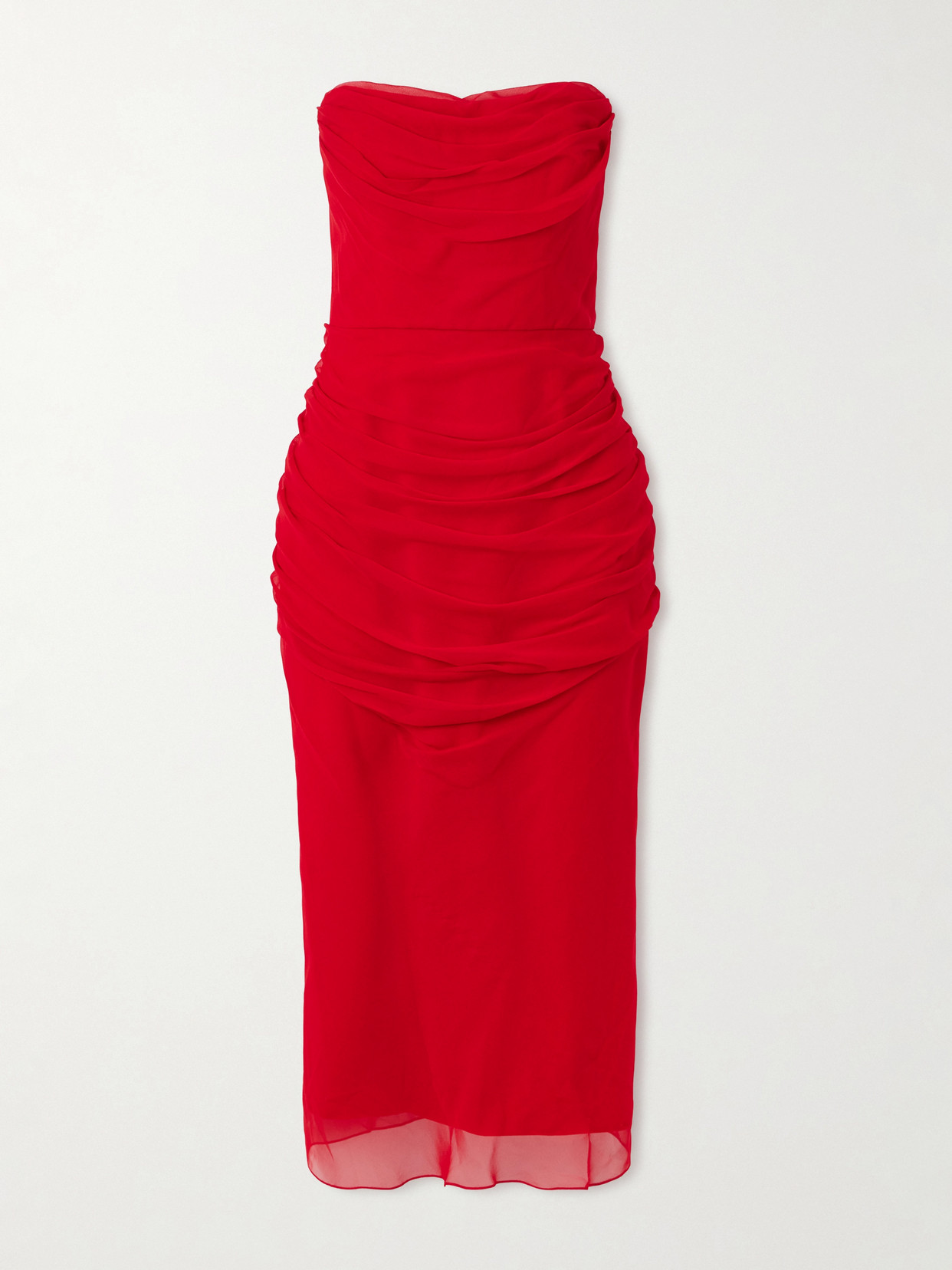 Carolina Herrera Strapless Draped Silk-chiffon Midi Dress In Red