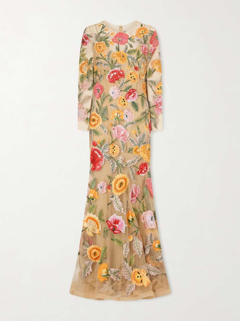 Carolina Herrera Sequin-detailed Embroidered Tulle Gown