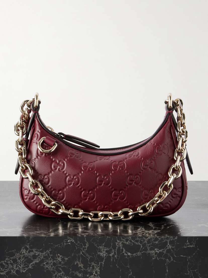 Gucci Gg Emblem Debossed Leather Shoulder Bag