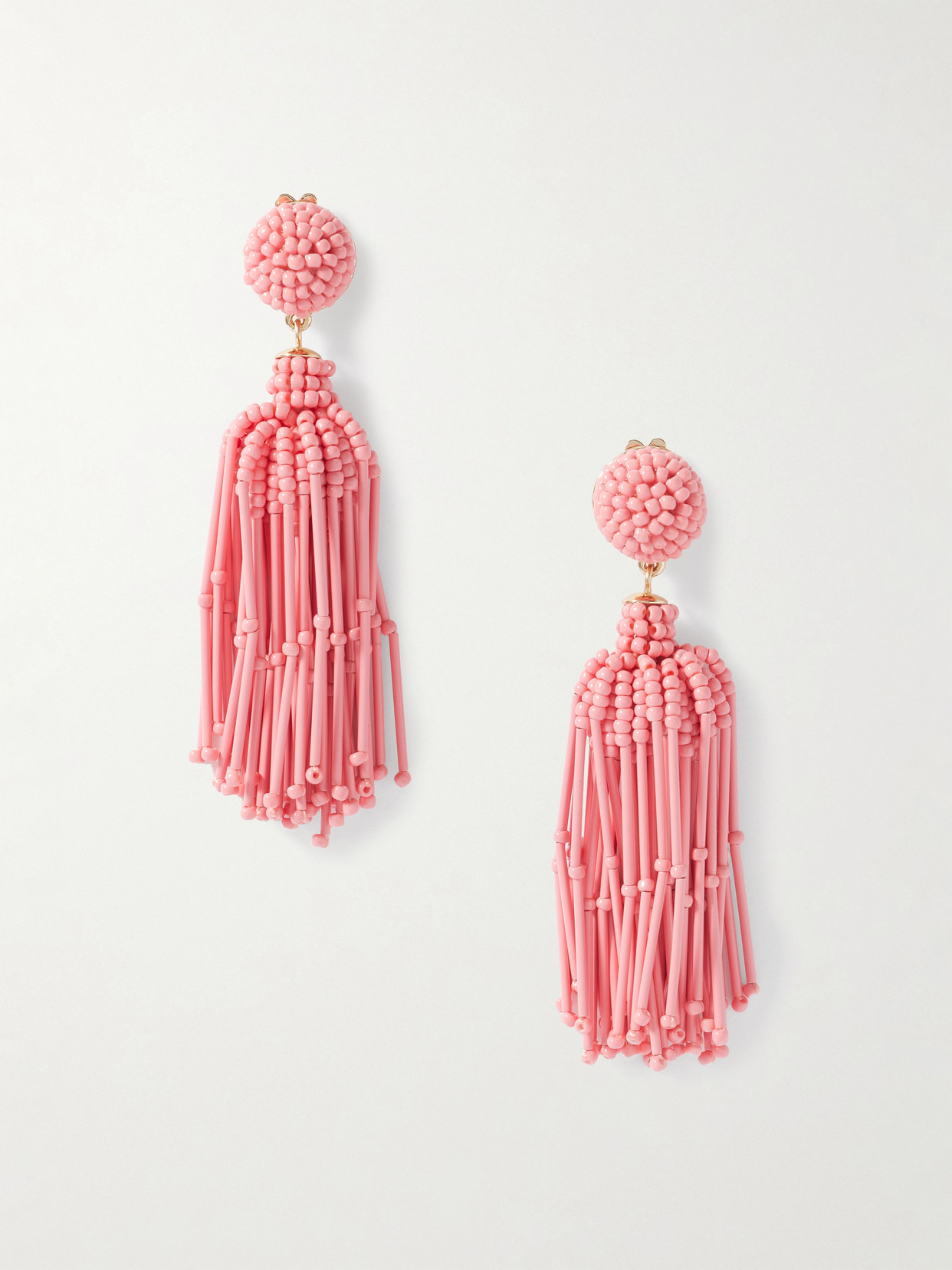 Carolina Herrera Tasseled Beaded Gold-tone Earrings In Pink