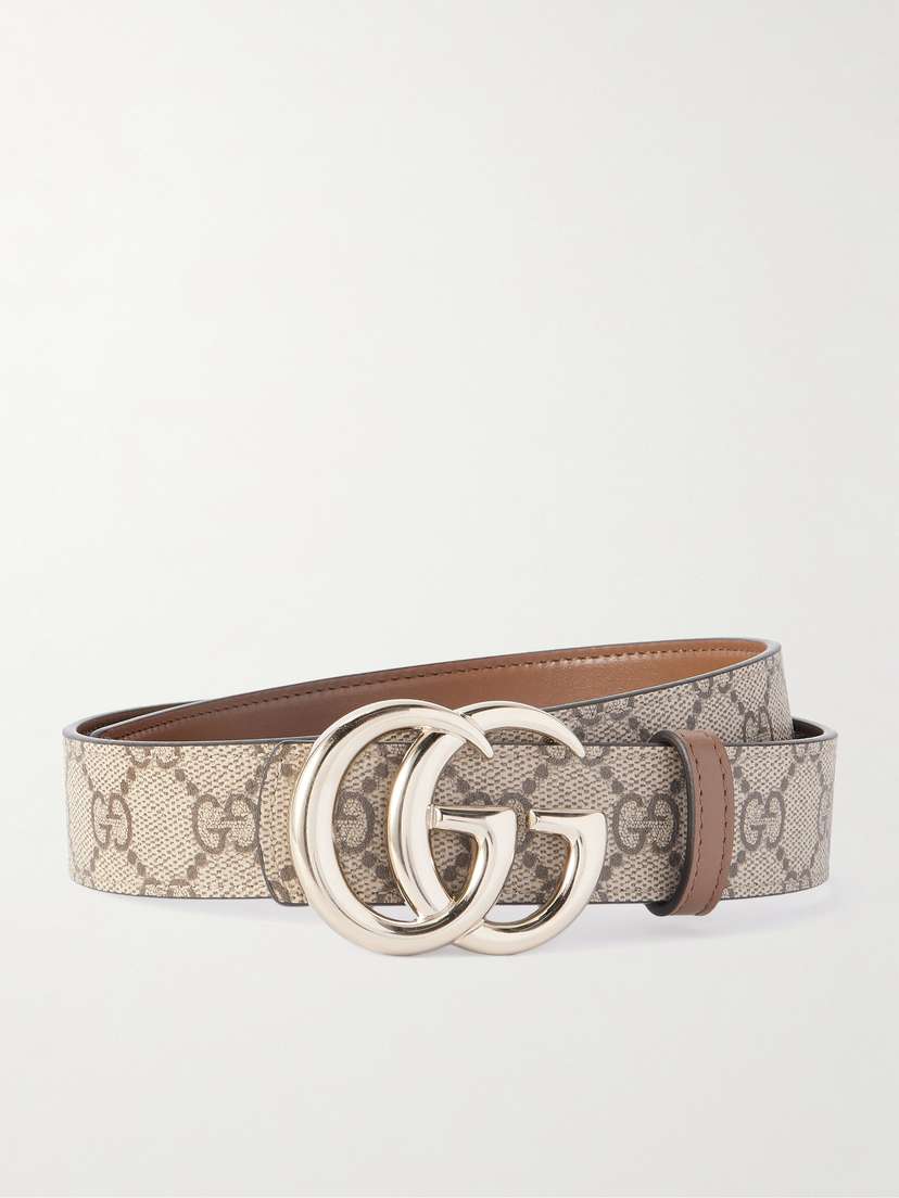 Gucci Gg Marmont Leather-trimmed Printed Coated-canvas Belt