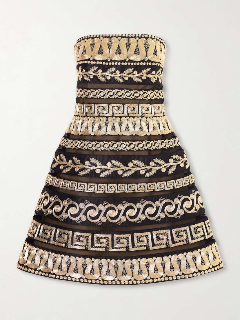 Carolina Herrera Strapless Embroidered Silk-satin And Organza Mini Dress