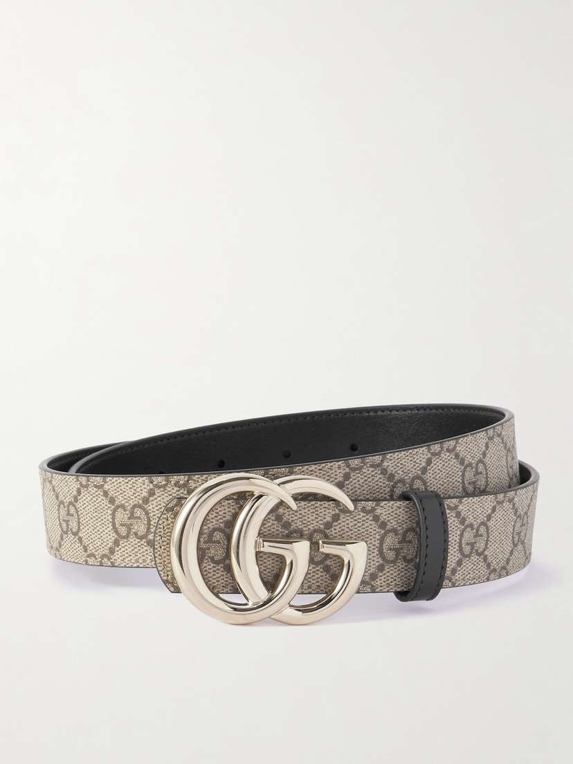 Gucci Gg Marmont Leather-trimmed Printed Coated-canvas Belt