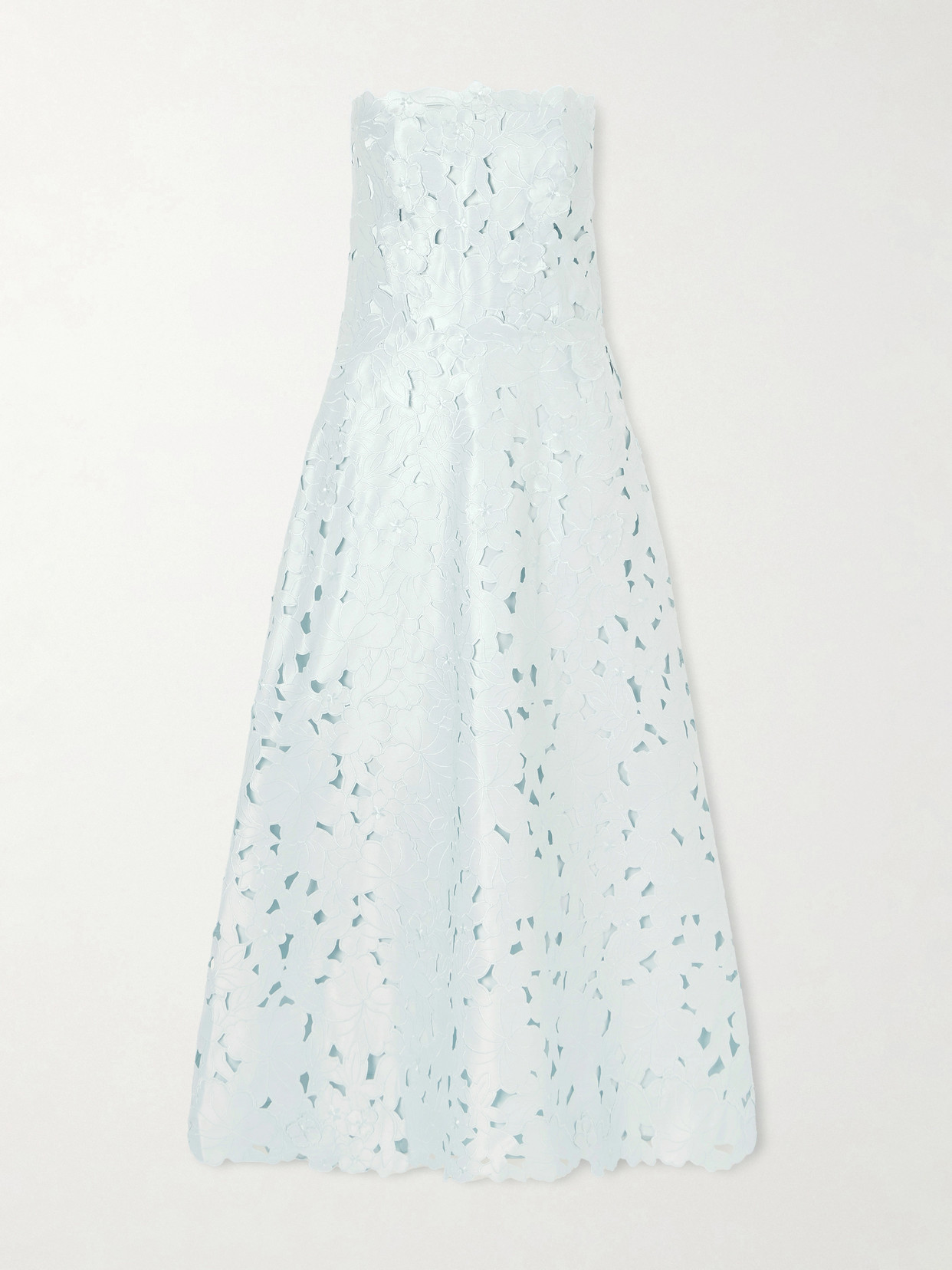 Costarellos Vella Strapless Guipure Lace Midi Dress In Blue