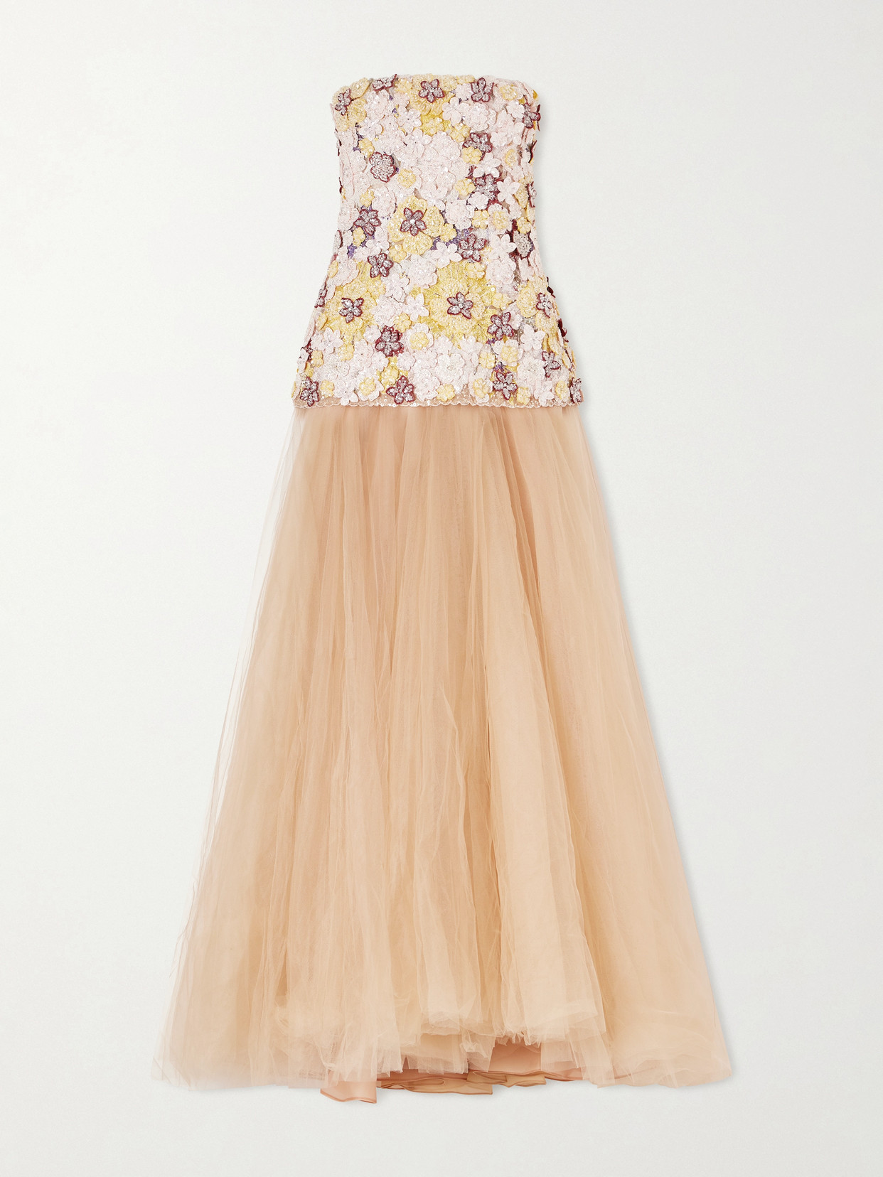 Costarellos Crystal-embellished Embroidered Tulle Gown In Pink