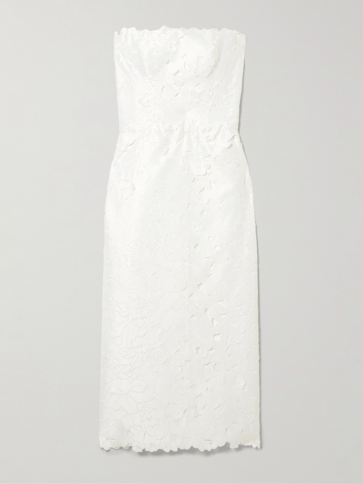 Costarellos Astelle Strapless Guipure Lace Midi Dress In White