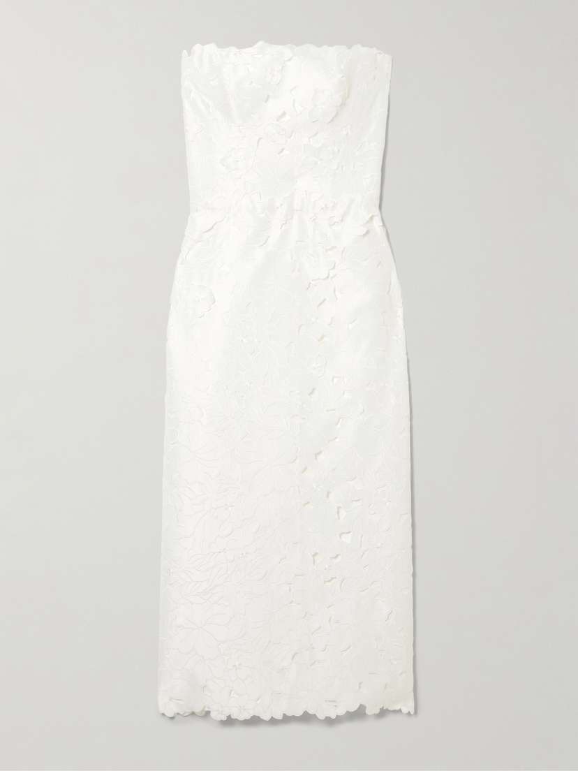 Costarellos Astelle Strapless Guipure Lace Midi Dress