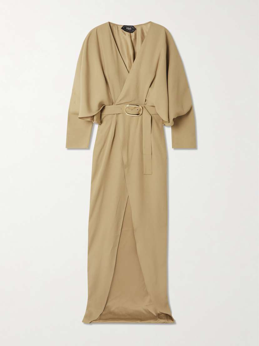 Taller Marmo Dunaway Belted Tie-detailed Satin-trimmed Cady Maxi Dress